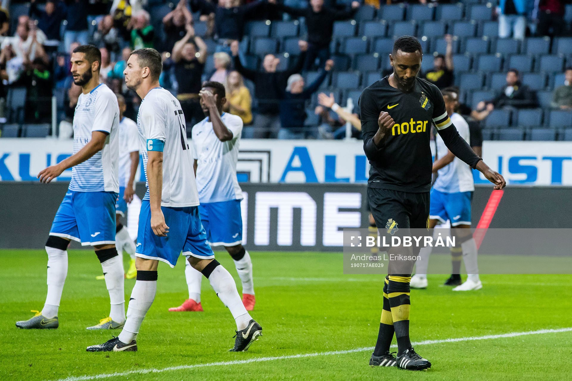 Henok Goitom of AIK celebrates 2-0during the UEFA Champions