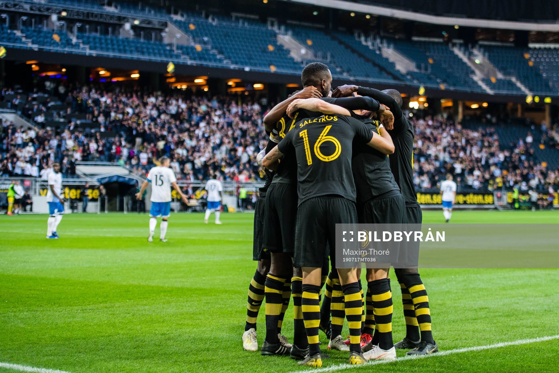 Henok Goitom of AIK celebrates with teammates