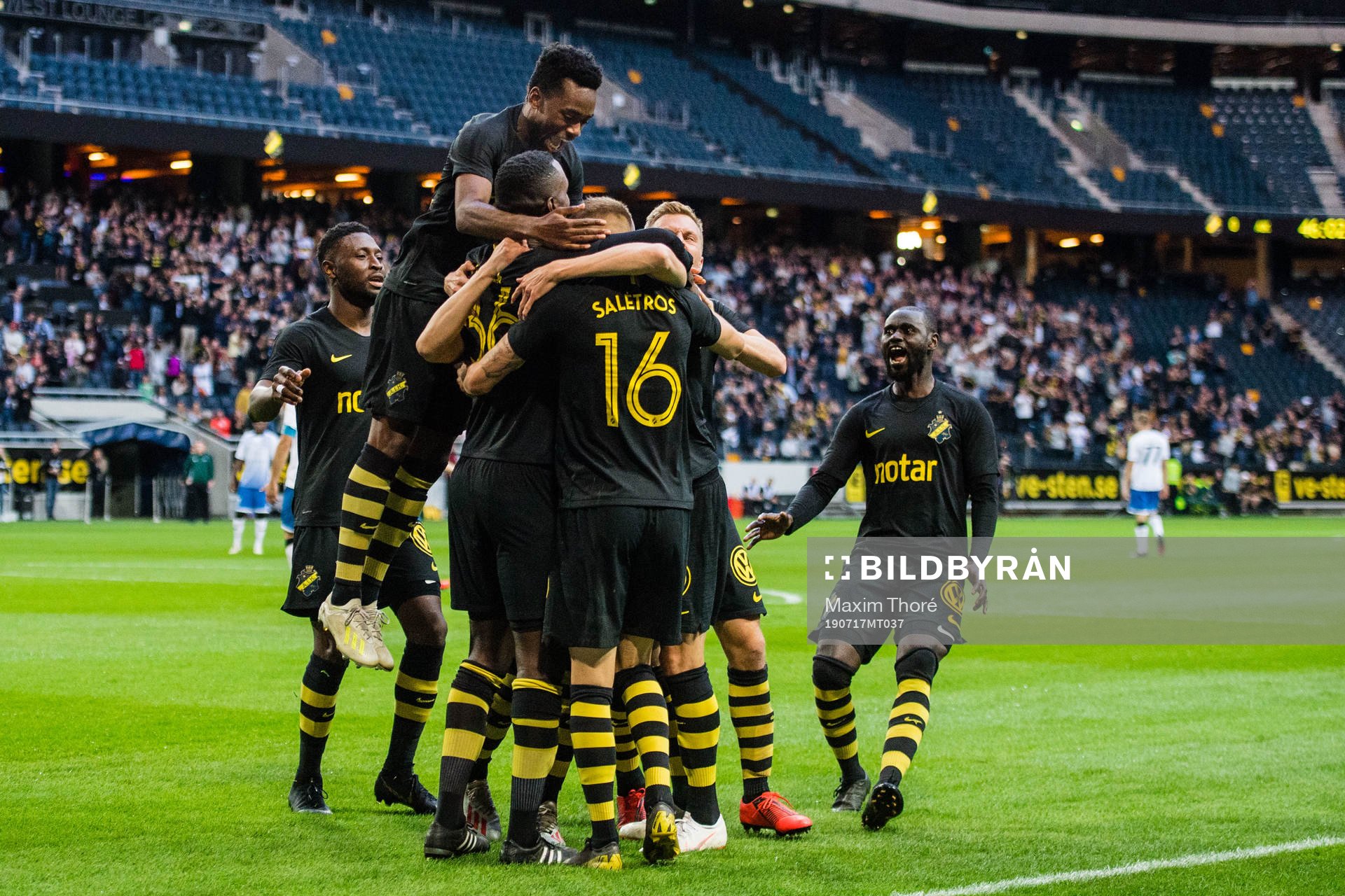 Henok Goitom of AIK celebrates with teammates