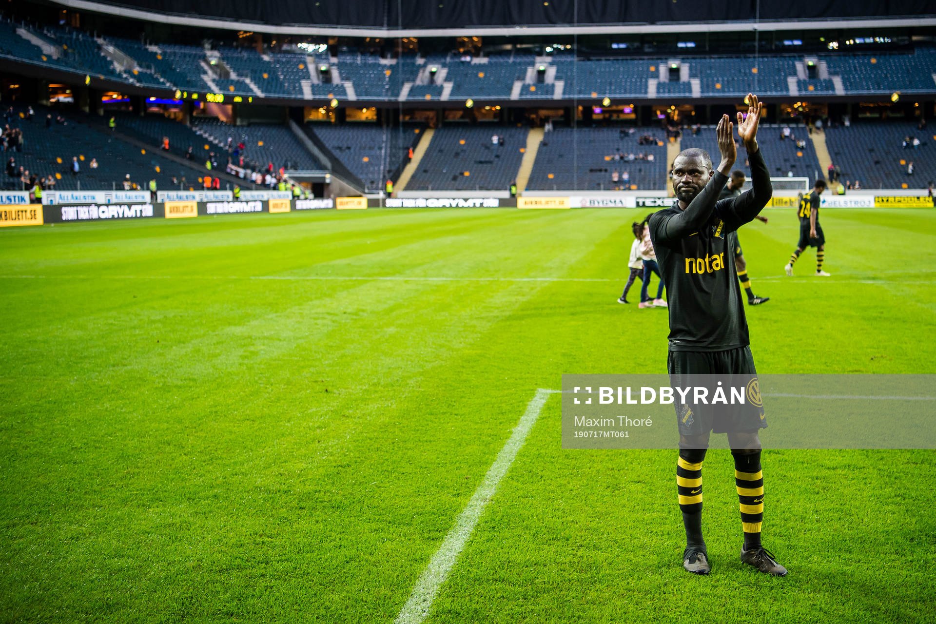 Enoch Kofi Adu of AIK celebrates after the UEFA Champions League qualifying match between AIK and Ararat-Armenia on July 17, 2019 in Stockholm.