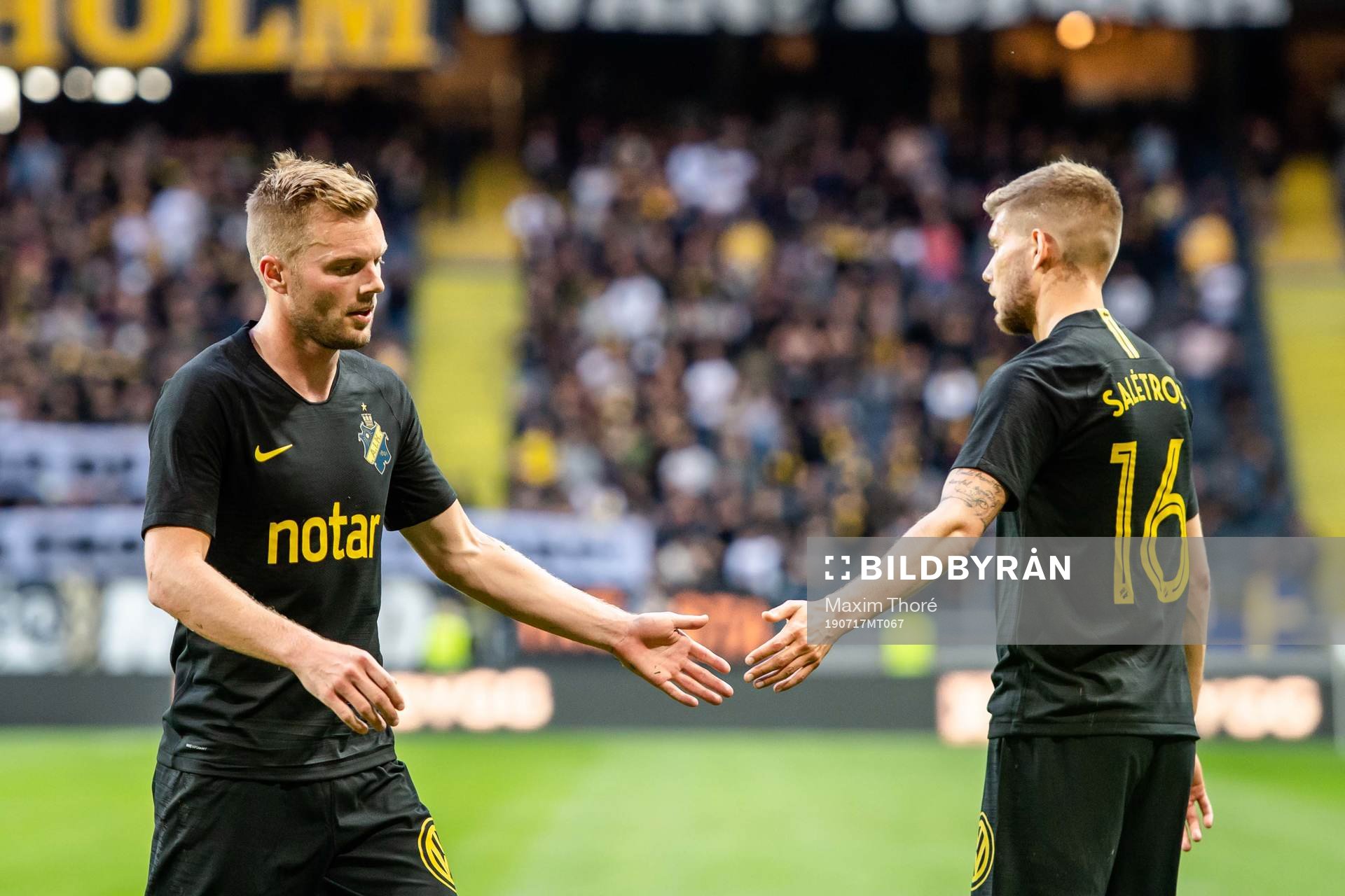 Sebastian Larsson and Anton Salétros of AIK celebrate