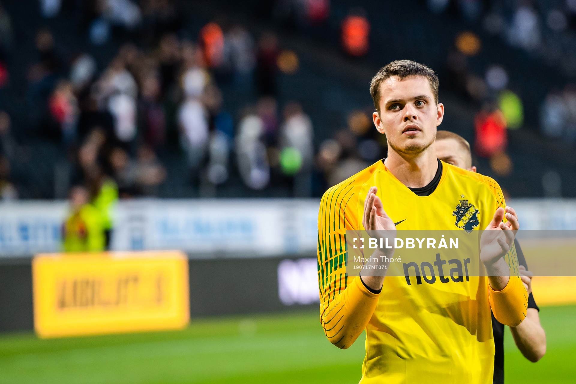 Goalkeeper Oscar Linnér of AIK celebrates