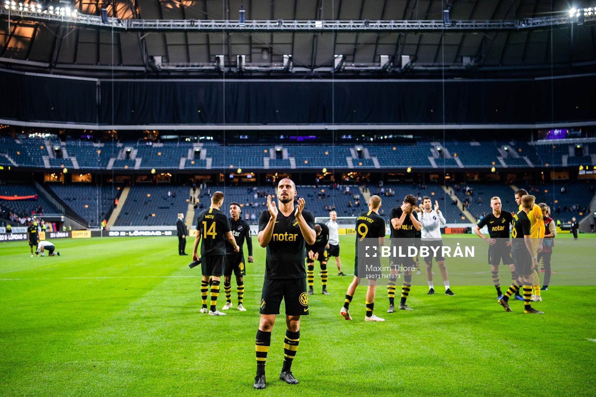 Panajotis Dimitriadis of AIK celebrates after the UEFA Champions League qualifying match between AIK and Ararat-Armenia on July 17, 2019 in Stockholm.