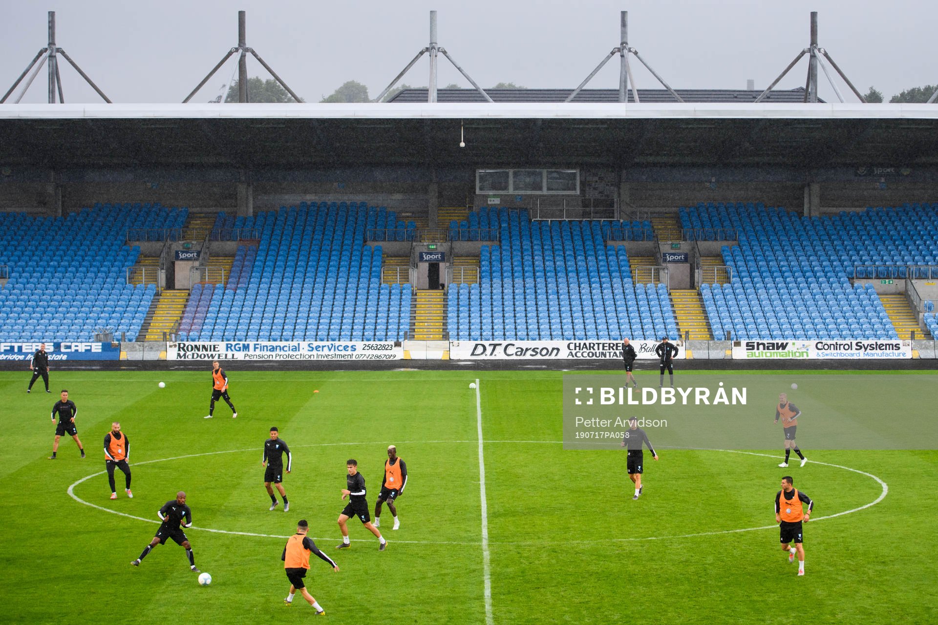 General view of Malmö FF during a training ahead of the Europa League qualifying match between Ballymena United and Malmö FF on July 17, 2019 in Ballymena.