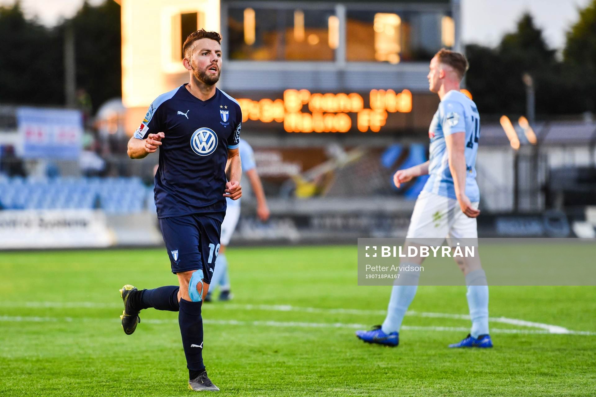 Erdal Rakip of Malmö FF celebrates after 0-3 during the UEFA Europa League qualifying match between Ballymena United and Malmö FF on July 18, 2019 in Ballymena.