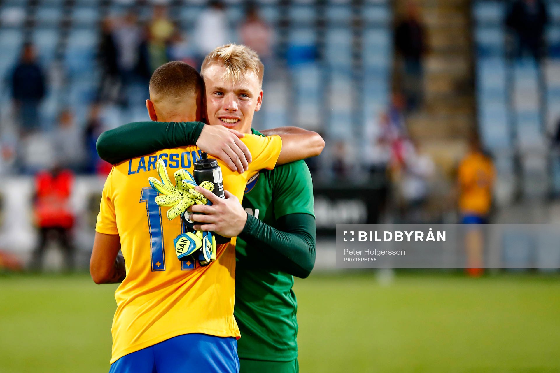 Jordan Larsson of IFK Norrköping and goalkeeper Isak