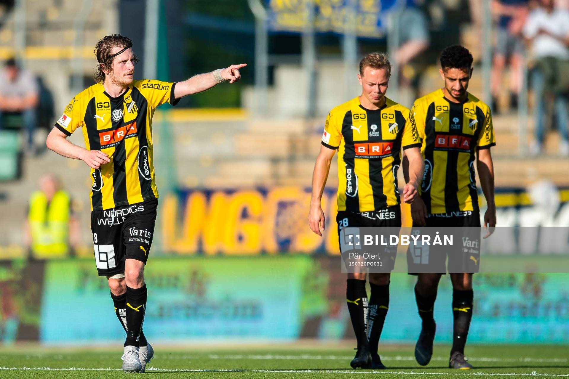 Häckens Erik Friberg jublar med lagkamrater efter 0-1 under fotbollsmatchen i allsvenskan mellan GIF Sundsvall och Häcken den 20 juli 2019 i Sundsvall. 