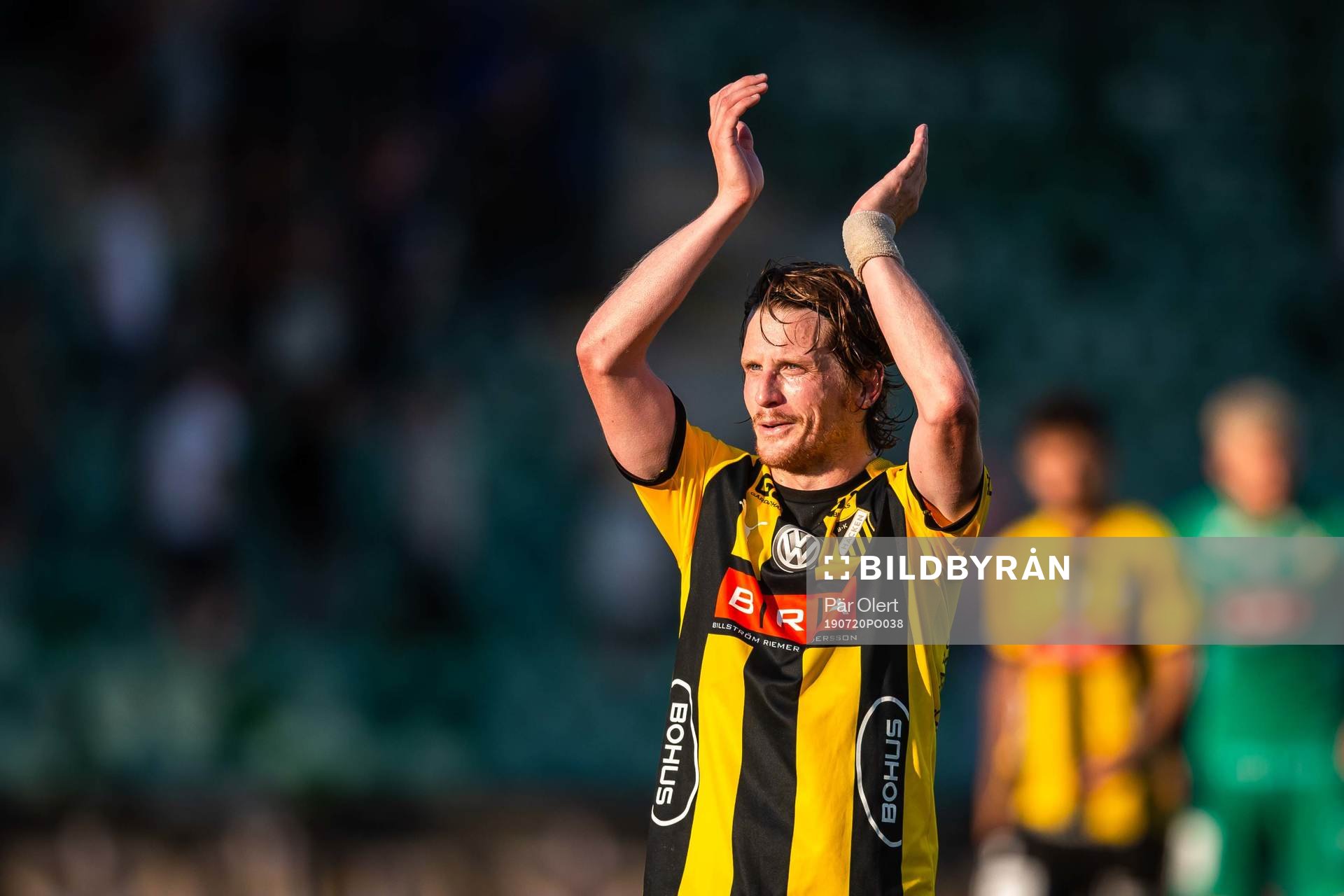 Häckens Erik Friberg jublar efter fotbollsmatchen i allsvenskan mellan GIF Sundsvall och Häcken den 20 juli 2019 i Sundsvall. 