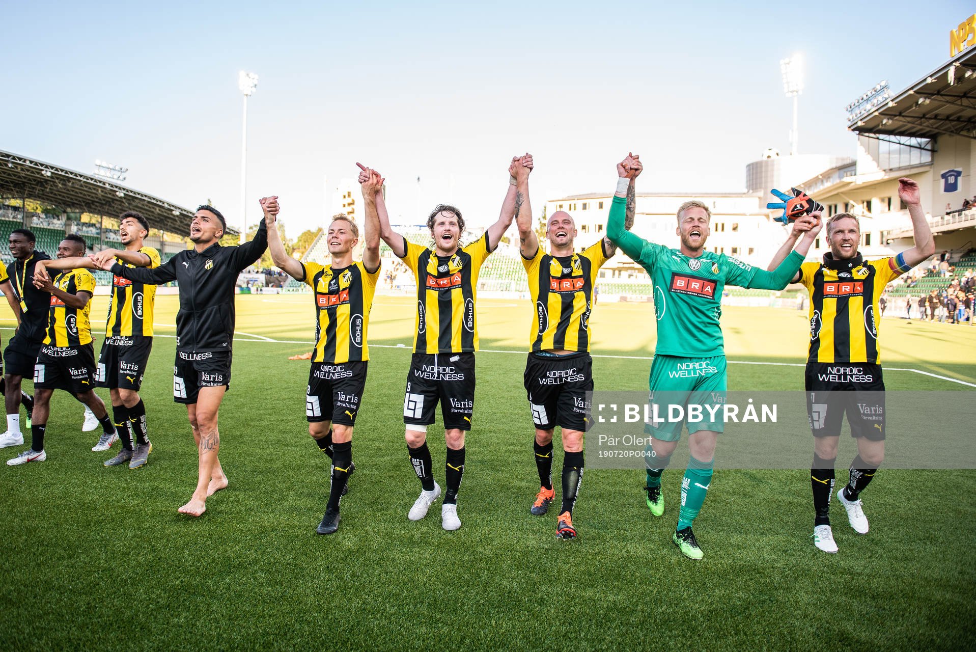 Häcken jublar efter fotbollsmatchen i allsvenskan mellan GIF Sundsvall och Häcken den 20 juli 2019 i Sundsvall. 