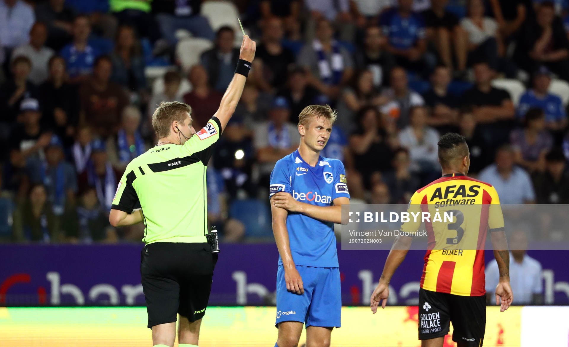 GENK, BELGIUM - JULY 20: Referee Lawrence Visser gives