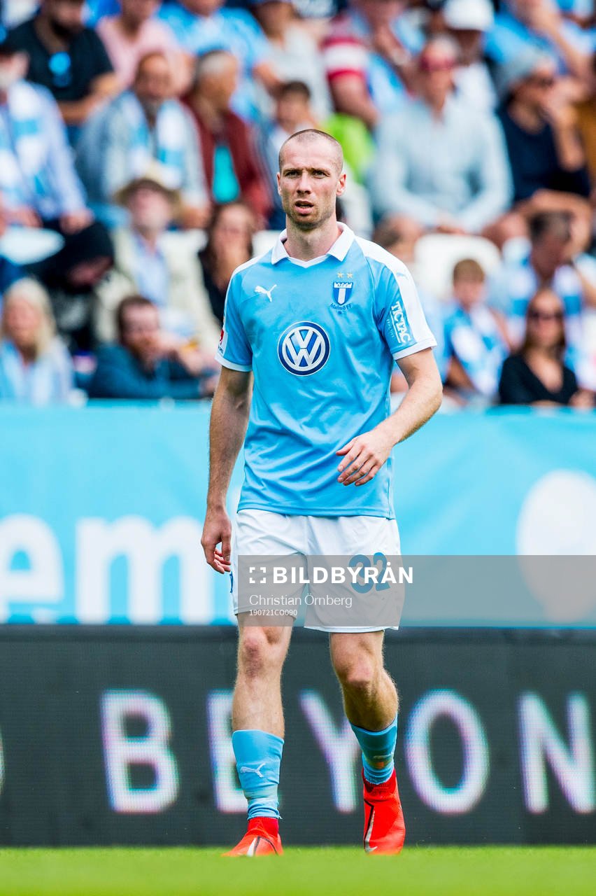 Malmö FFs Jo Inge Berget under fotbollsmatchen i Allsvenskan mellan Malmö FF och Sirius den 21 juli 2019 i Malmö.