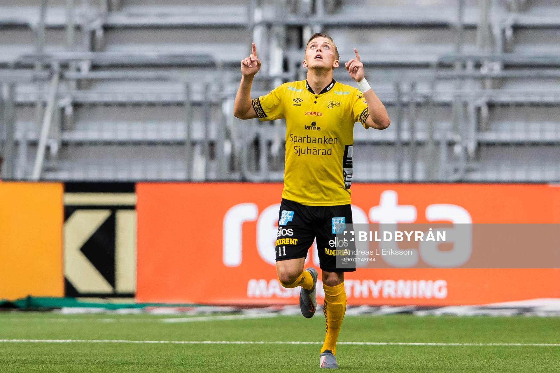 Elfsborgs Jesper Karlsson jublar efter 4-2 under fotbollsmatchen i Allsvenskan mellan Hammarby och Elfsborg den 22 juli 2019 i Stockholm.