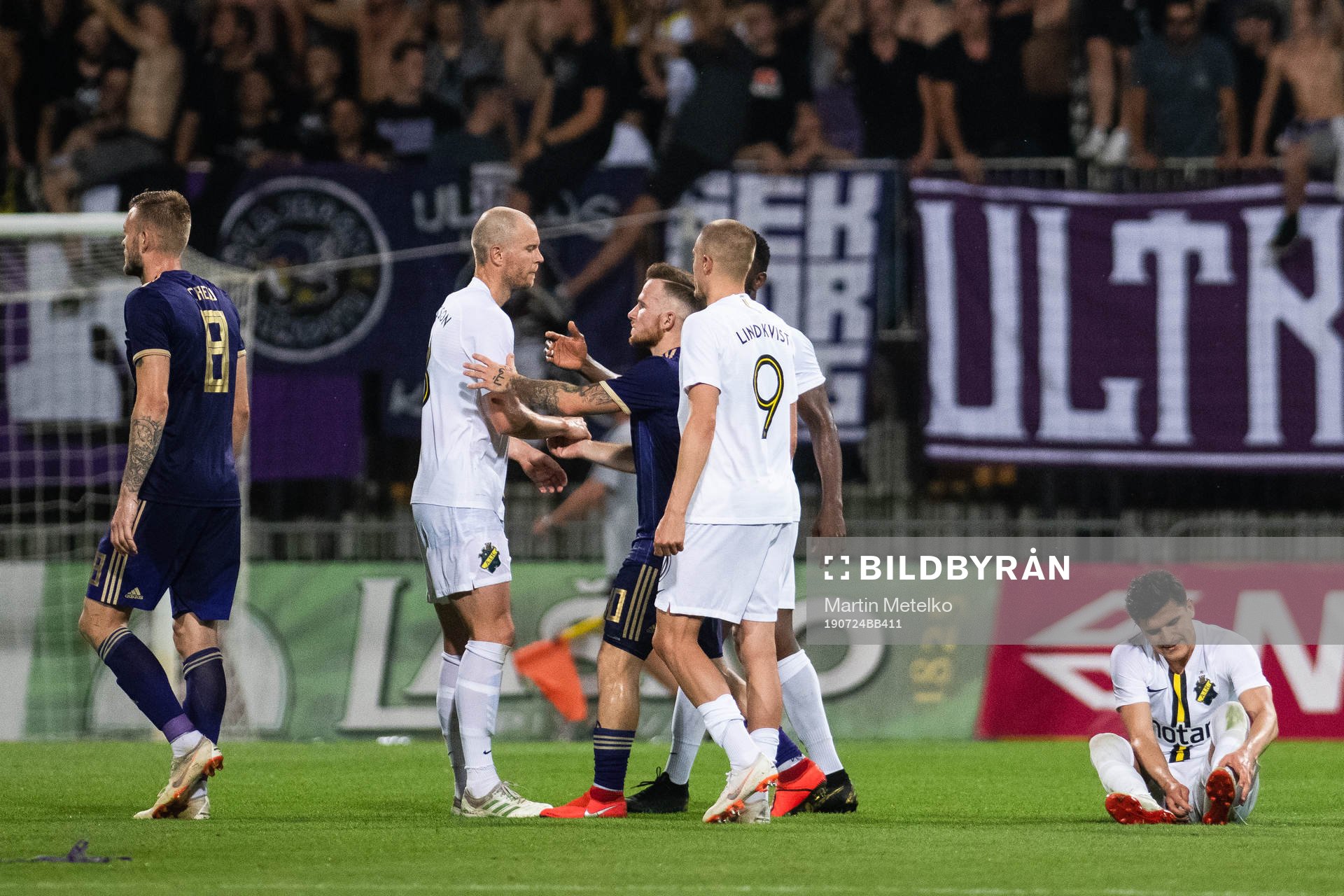 Per Karlsson, Rasmus Lindkvist and Tarik Elyounoussi of AIK