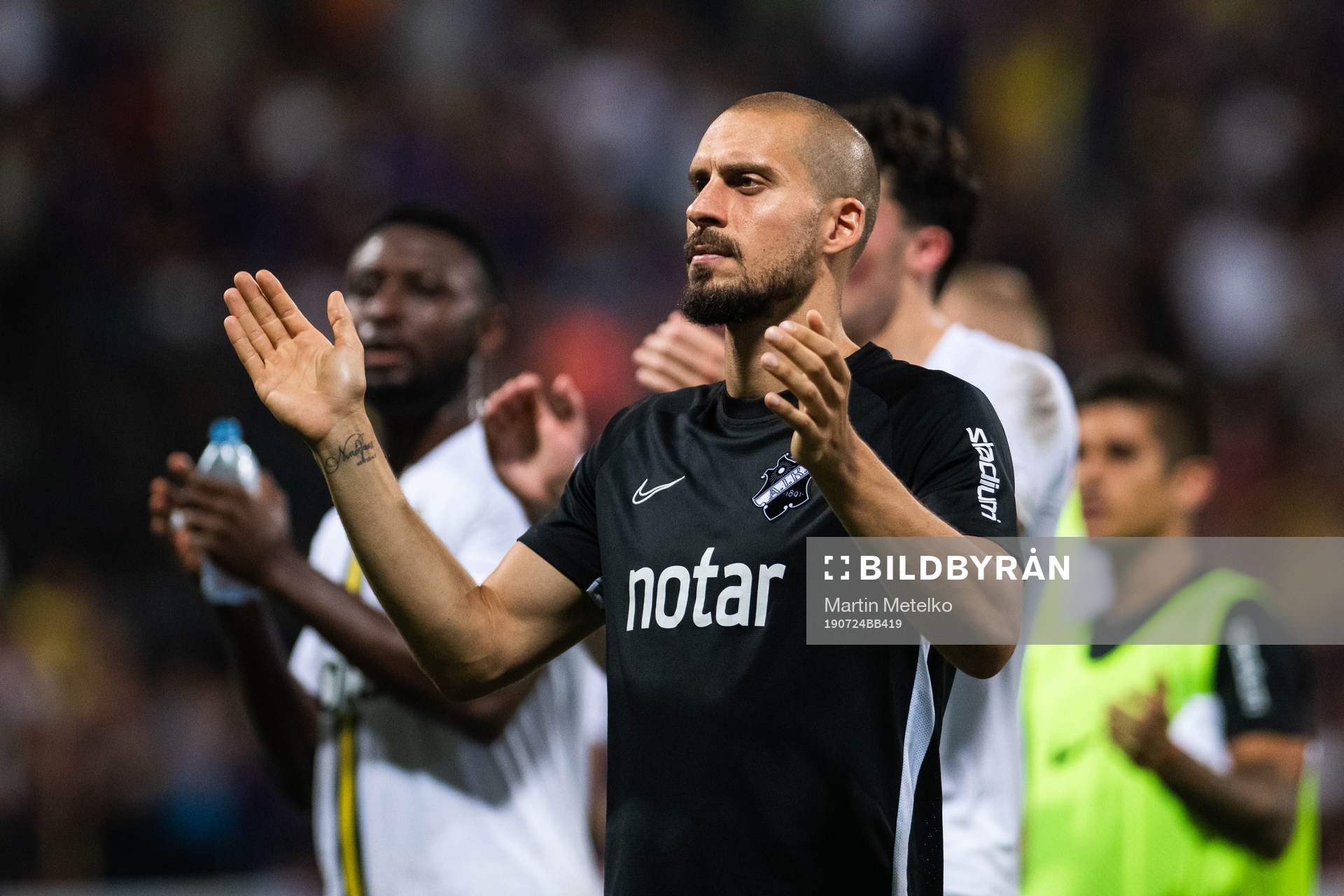 Panajotis Dimitriadis of AIK recognizes the fans
