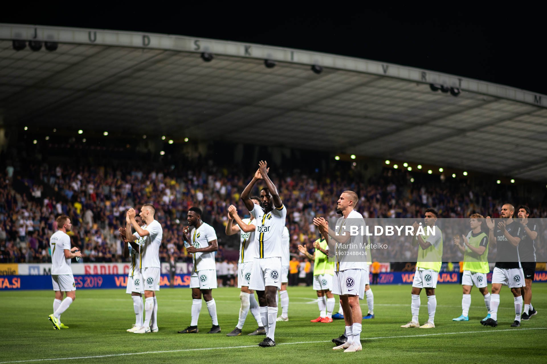 Henok Goitom and Rasmus Lindkvist of AIK reqognize the fans