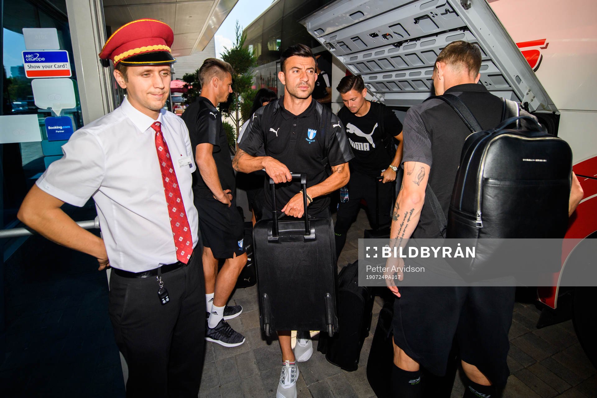 Behrang Safari of Malmö FF arrive at their hotel