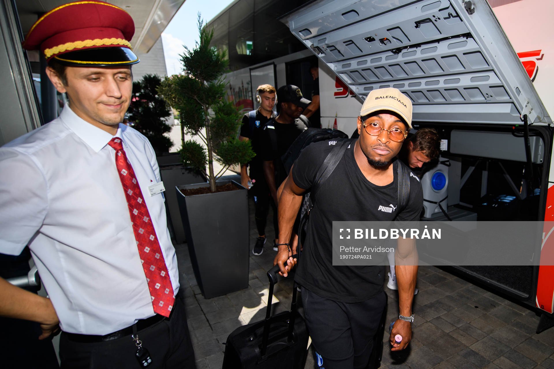 Fouad Bachirou of Malmö FF arrive at their hotel