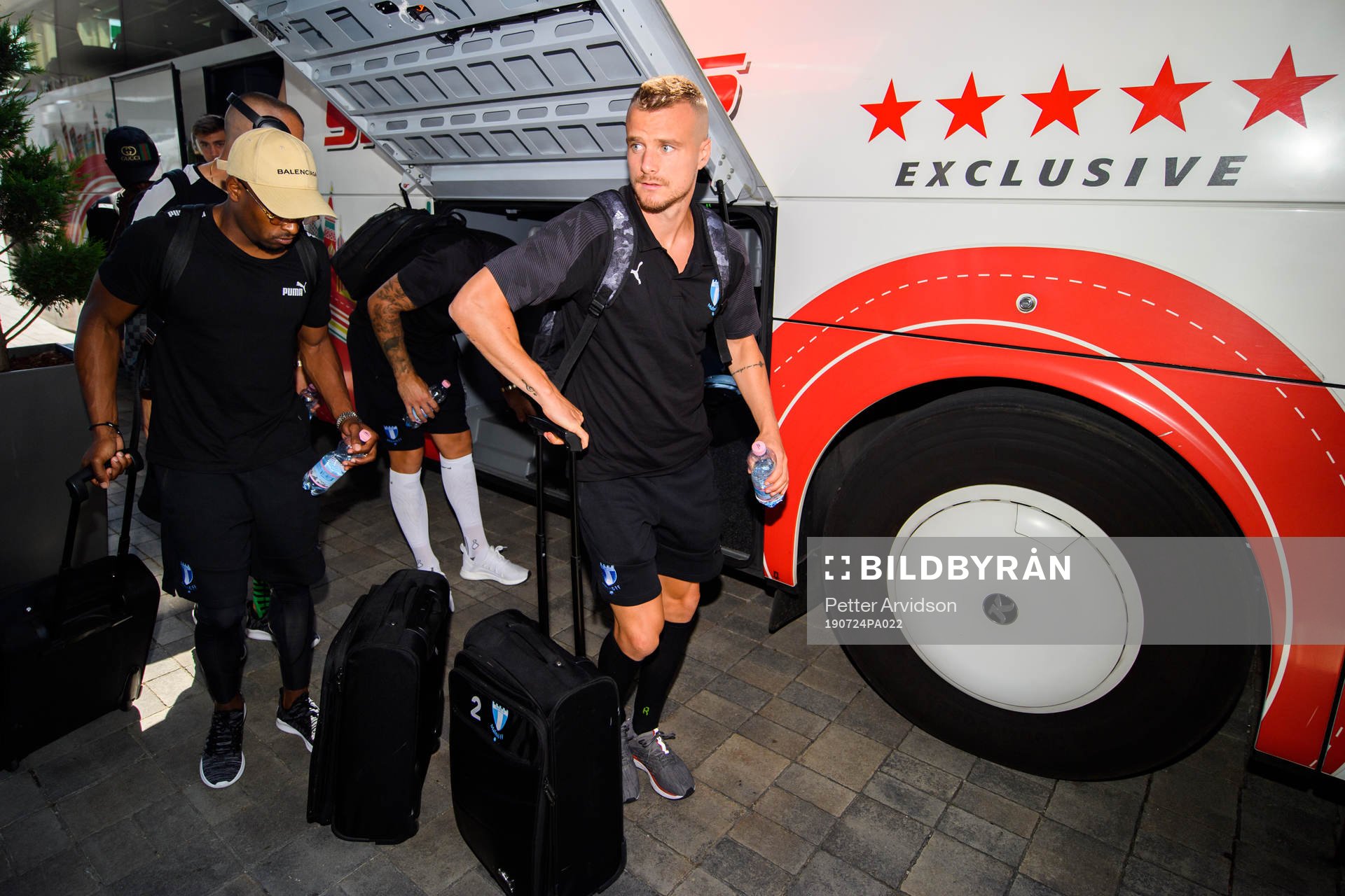 Eric Larsson of Malmö FF arrive at their hotel
