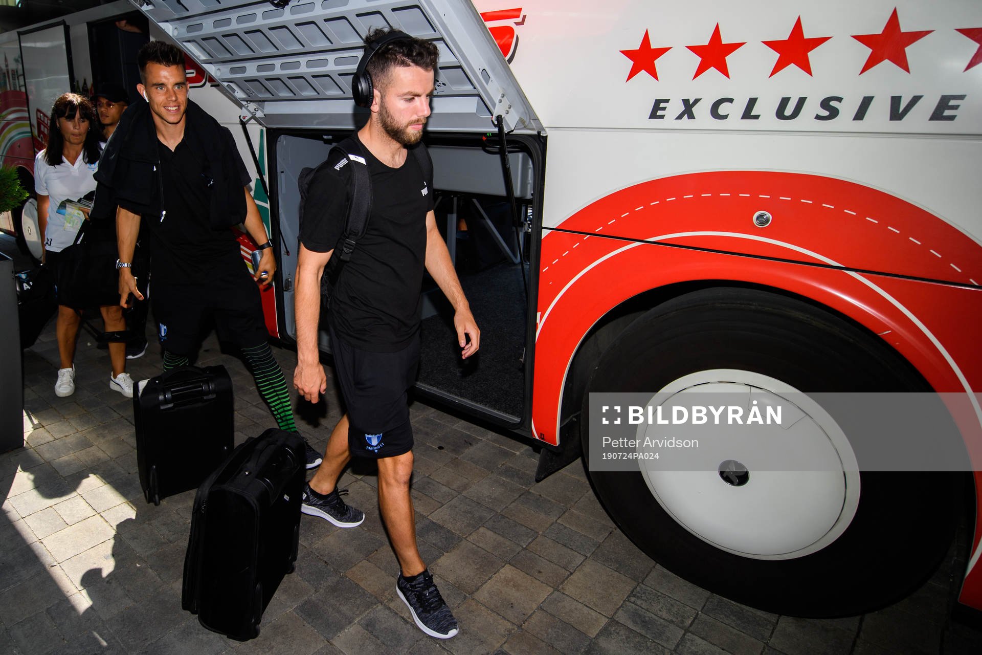 Jonas Knudsen and Erdal Rakip of Malmö FF arrive at their