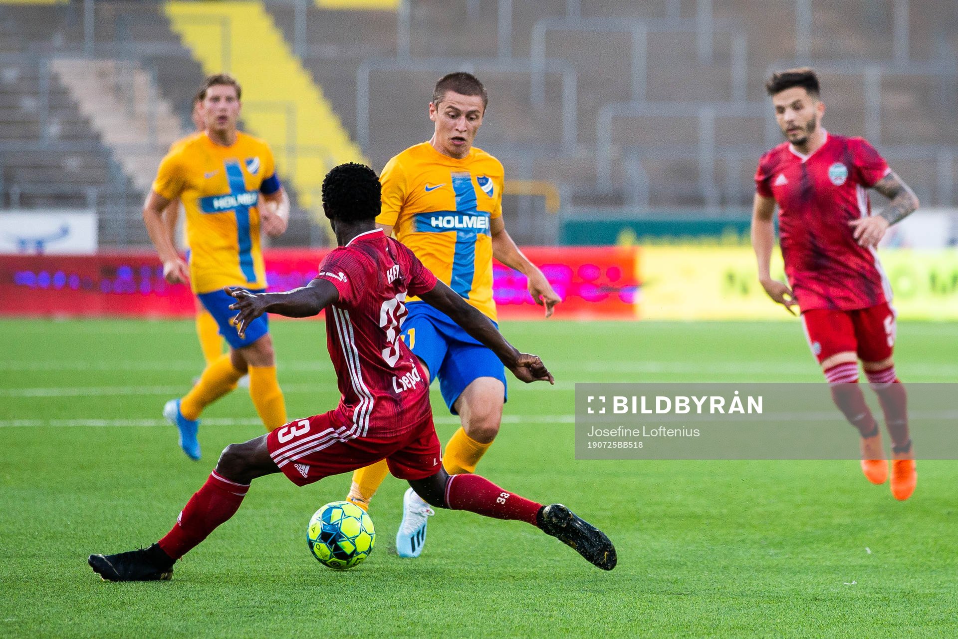 Seydina Keita of Liepaja defends against Simon Thern of IFK