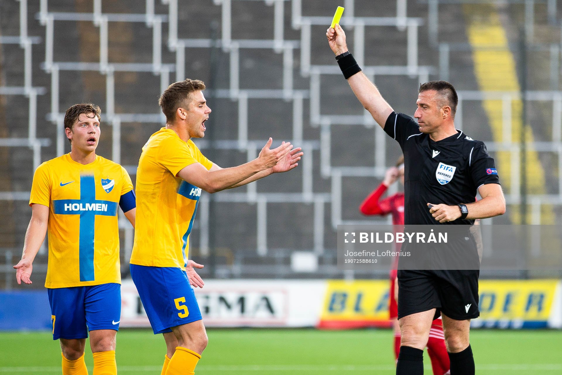 Christoffer Nyman of IFK Norrköping receives a yellow card