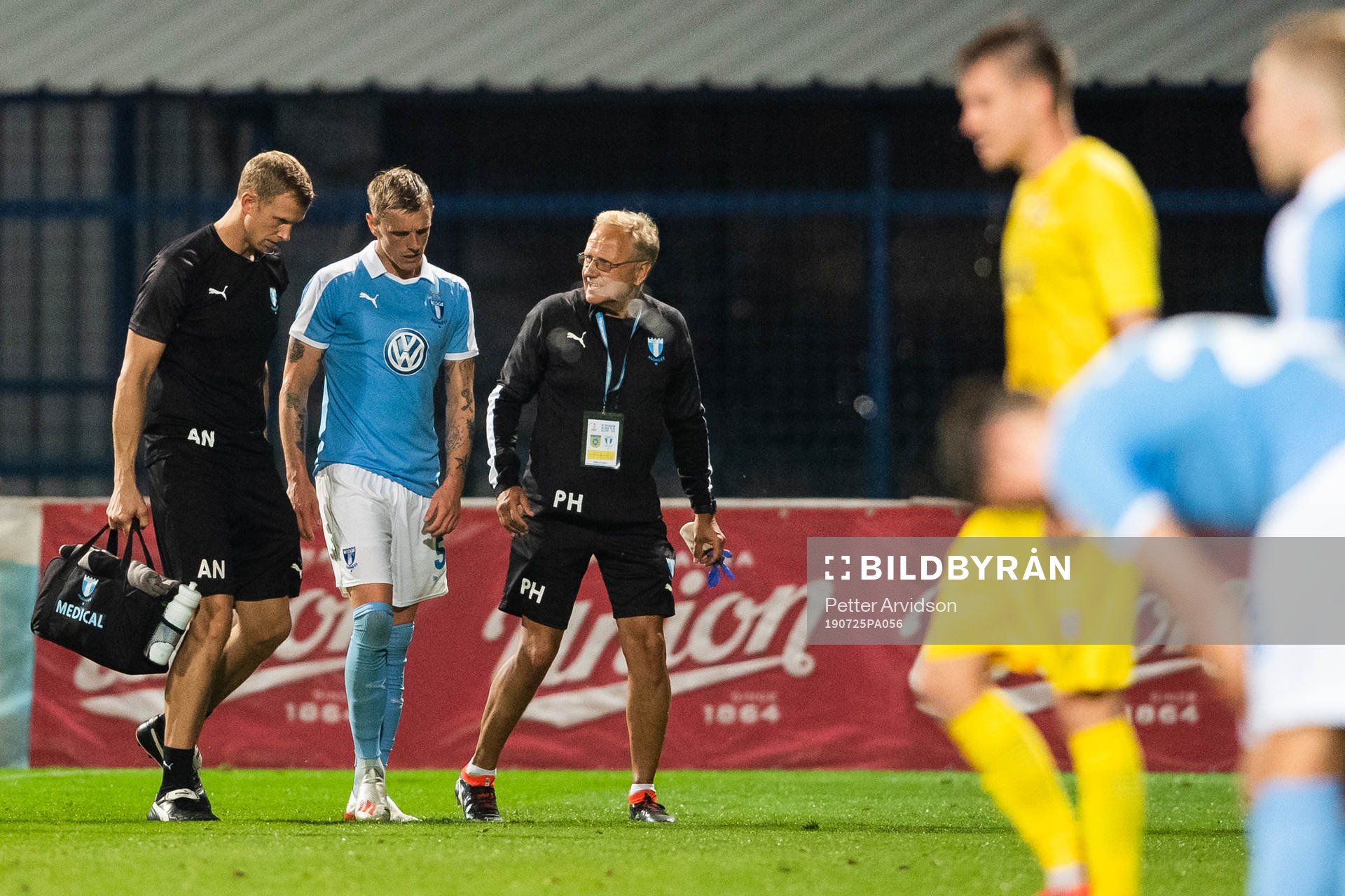 Sören Rieks of Malmö FF is attended to by the medical