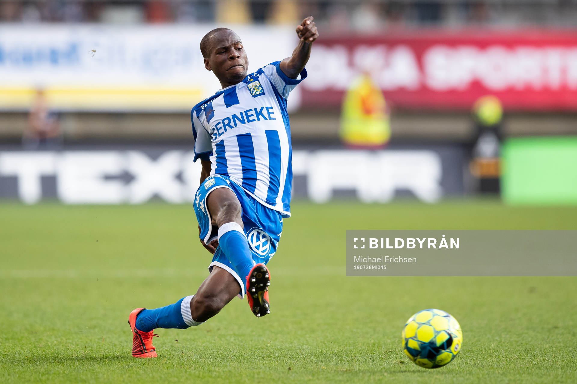 IFK Göteborgs Alhassan Yusuf Abdullahi under fotbollsmatchen i allsvenskan mellan IFK Göteborg och IFK Norrköping den 28 juli 2019 i Göteborg.