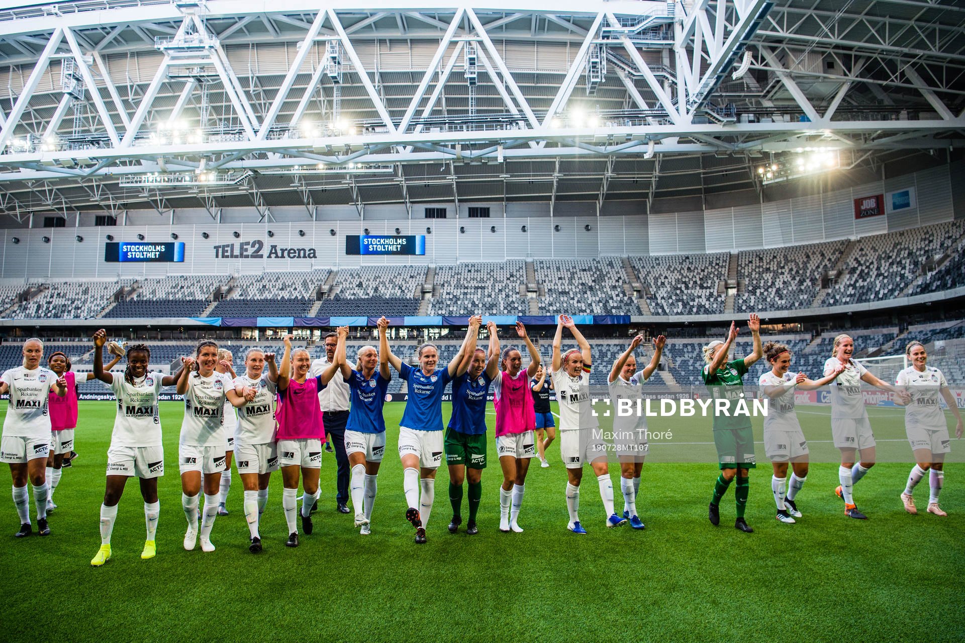Eskilstunas spelare jublar efter fotbollsmatchen i Damallsvenskan mellan Djurgården och Eskilstuna den 28 juli 2019 i Stockholm.