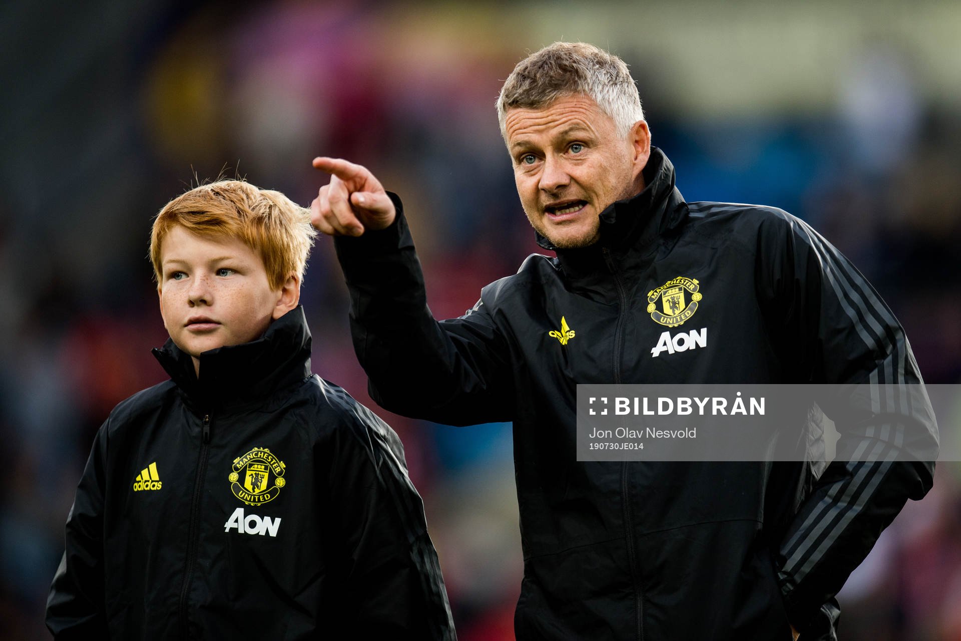 Elijah Solskjær and Ole Gunnar Solskjær, manager of