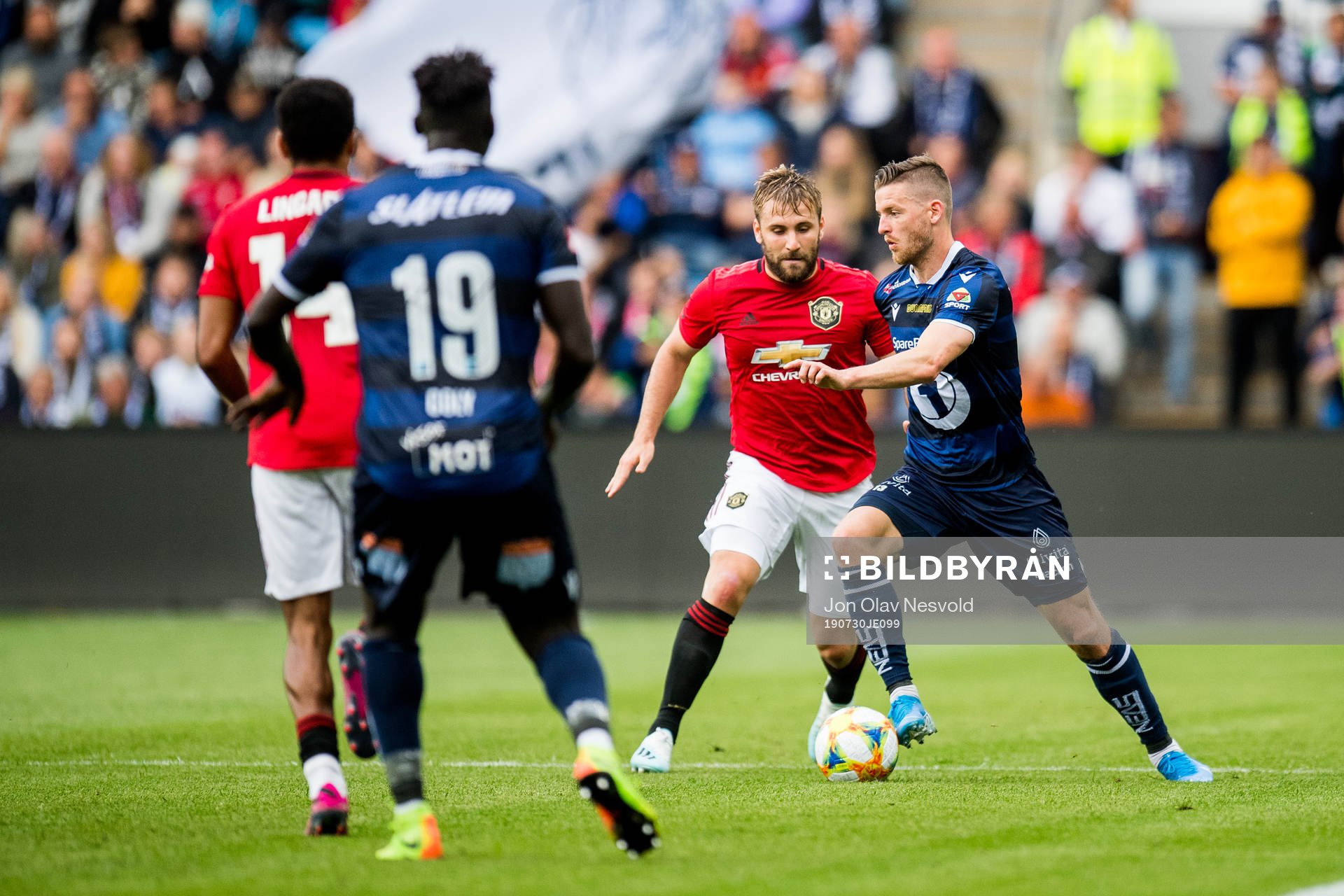 Luke Shaw of Manchester United and Bendik Bye