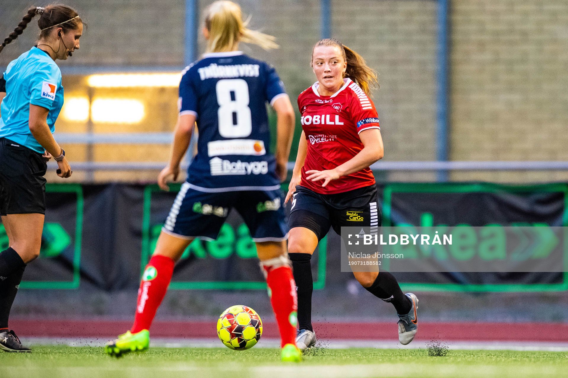 Limhamn Bunkeflos Andrea Thorisson under fotbollsmatchen i Damallsvenskan mellan Limhamn Bunkeflo och Linköping den 31 juli 2019 i Malmö.