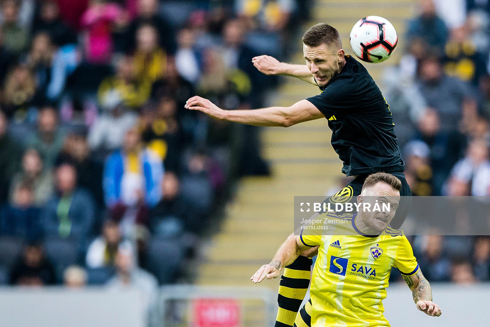 Karol Mets of AIK and Dino Hotic  of Maribor