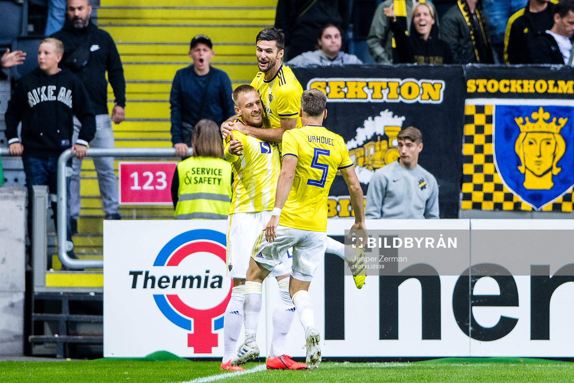 Andrej Kotnik of Maribor celebrates after scoring 1-1 during the UEFA Champions League qualifying match between AIK and Maribor on July 31, 2019 in Stockholm.