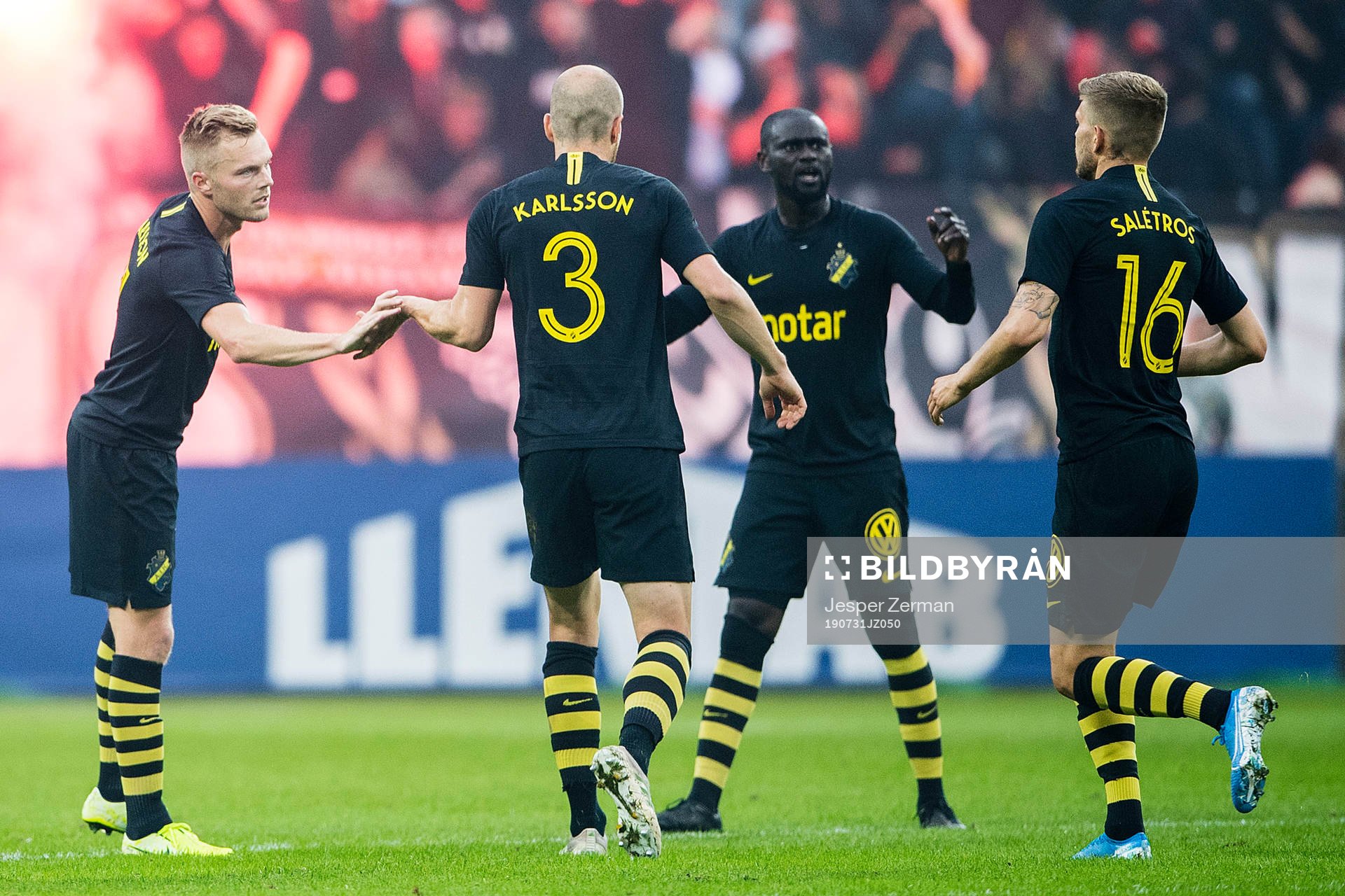 Sebastian Larsson of AIK celebrates with his teammates