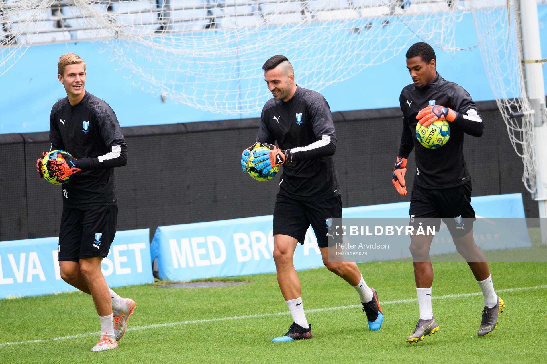 Goalkeepers Mathias Nilsson, Dusan Melicharek and Lamin