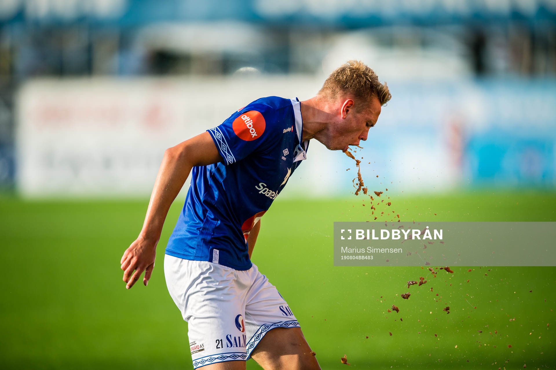 Torbjørn Lysaker Heggem of Ranheim throws up