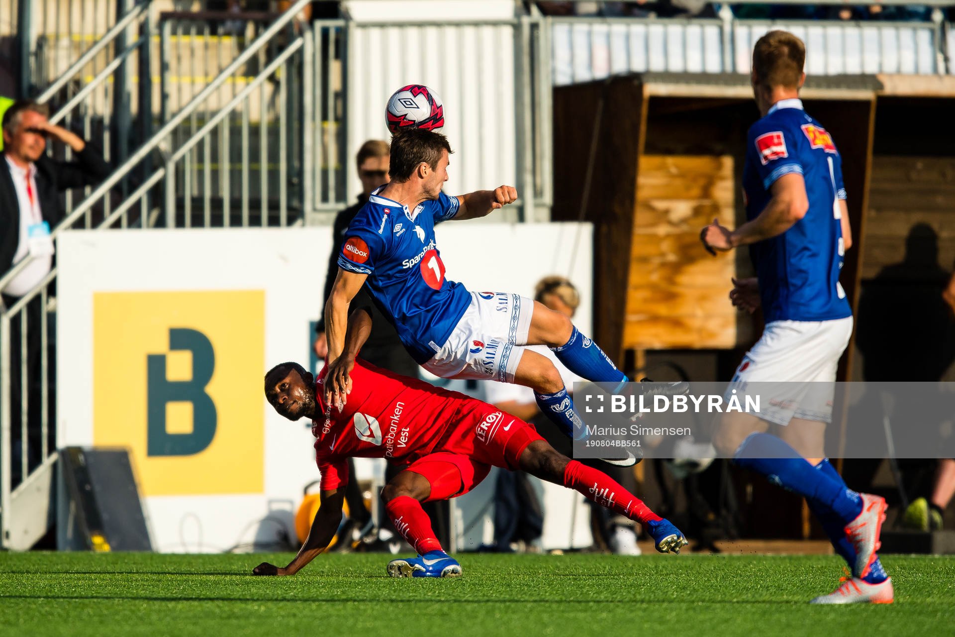 Gilbert Koomson of Brann and Aleksander Foosnæs of Ranheim during the Eliteserien match between Ranheim and Brann on August 4, 2019 in Trondheim.