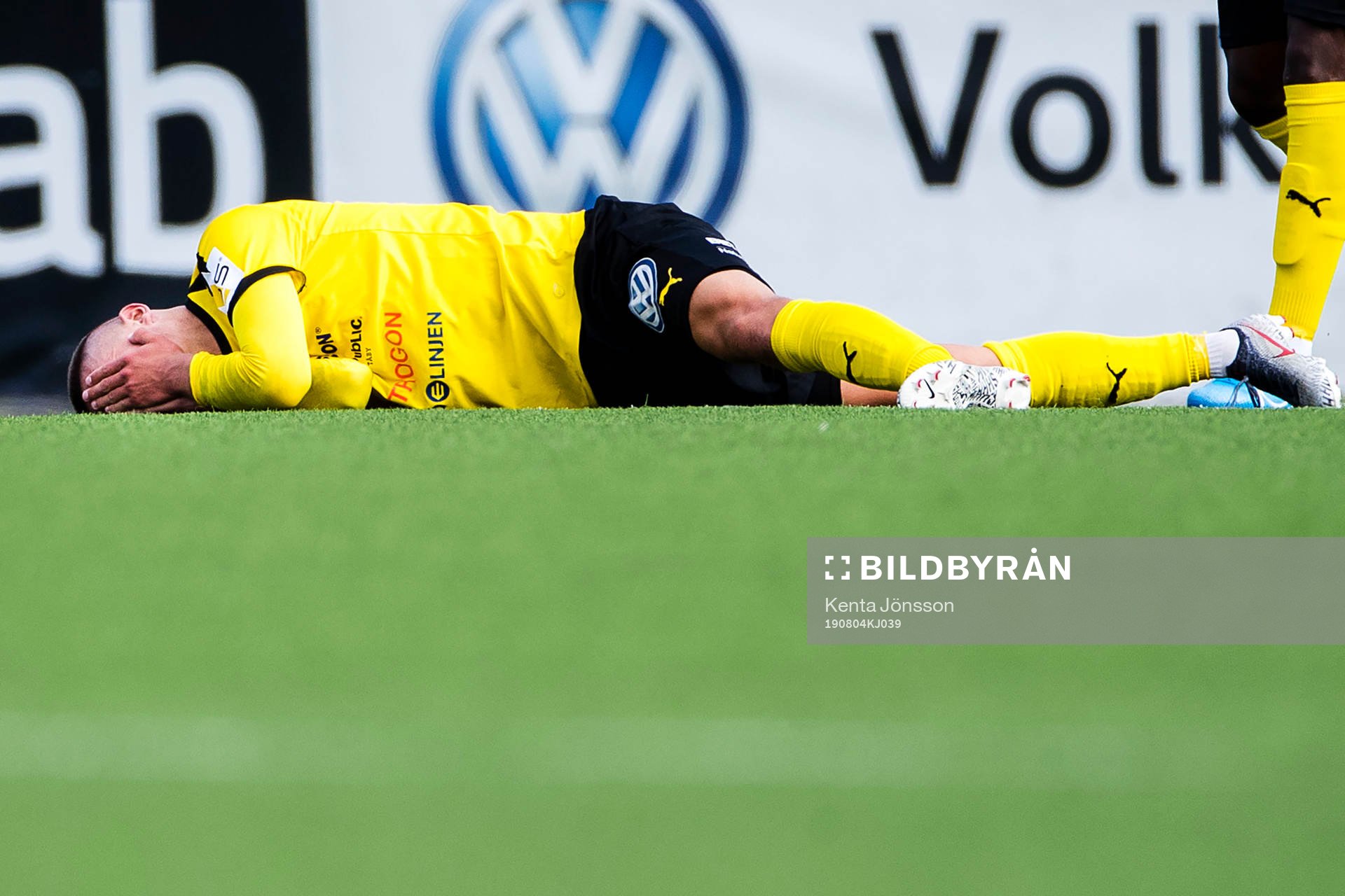 Frejs Leo Bengtsson under fotbollsmatchen i Superettan mellan Frej och Västerås den 4 augusti 2019 i Stockholm. 