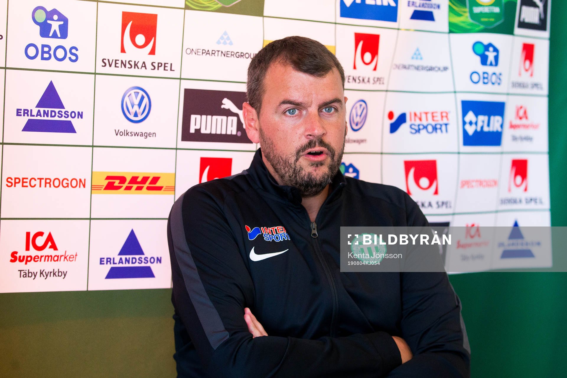 Västerås tränare Thomas Gabrielsson under presskonferensen efter fotbollsmatchen i Superettan mellan Frej och Västerås den 4 augusti 2019 i Stockholm.