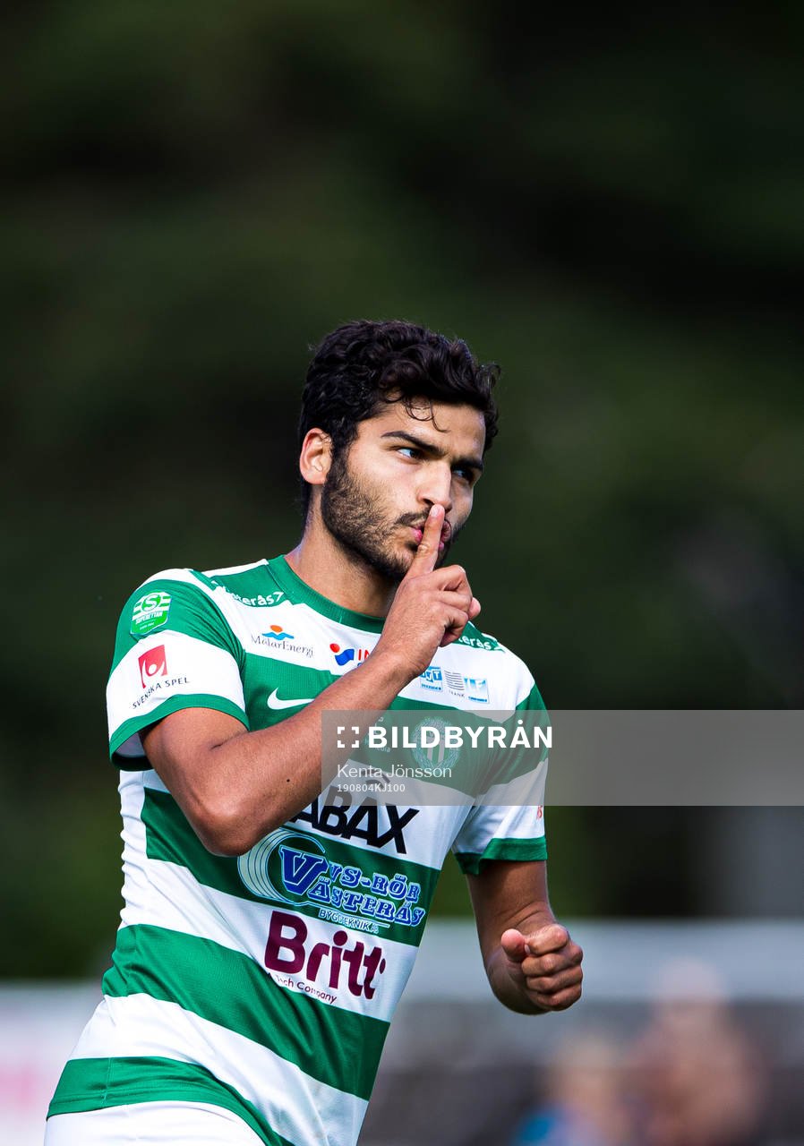 Västerås Karwan Safari jublar efter 1-1 på straff under fotbollsmatchen i Superettan mellan Frej och Västerås den 4 augusti 2019 i Stockholm. 