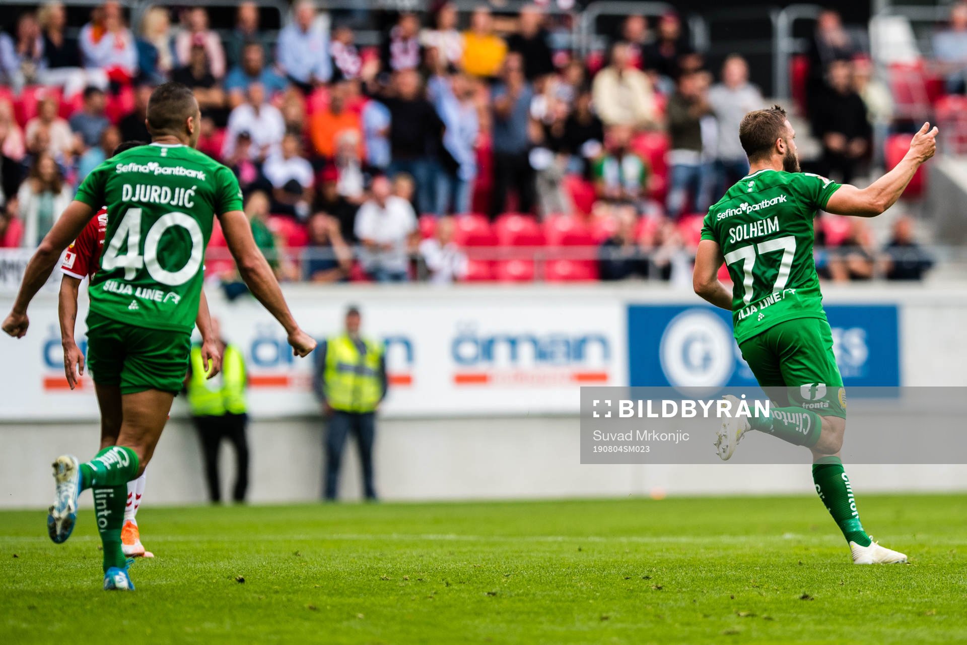 Hammarbys Mats Solheim jublar efter 0-1 under fotbollsmatchen i Allsvenskan mellan Kalmar och Hammarby den 4 augusti 2019 i Kalmar.