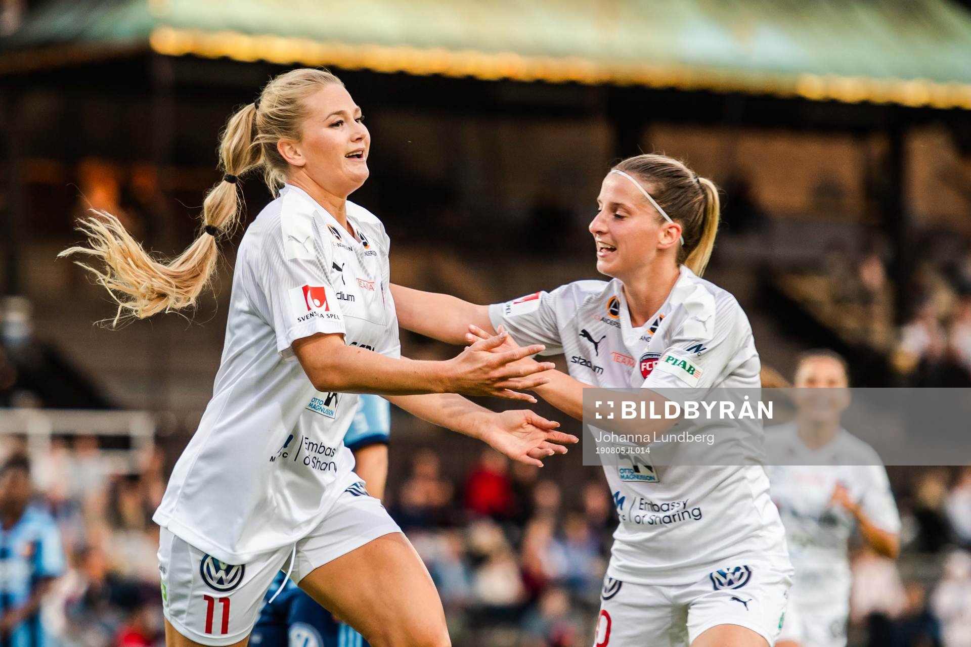 Rosengårds Lisa-Marie Utland jublar efter 0-3 under fotbollsmatchen i Damallsvenskan mellan Djurgården och Rosengård den 5 augusti 2019 i Stockholm.