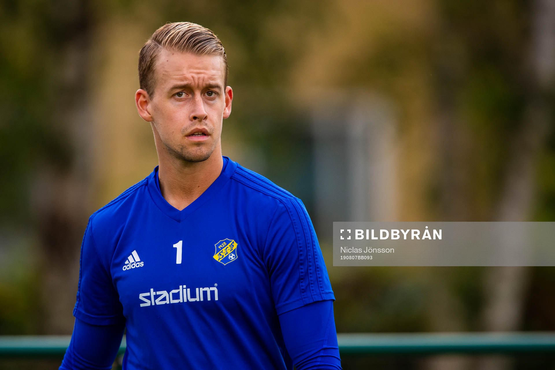 Eskilsminnes målvakt Filiph Bodenäs inför fotbollsmatchen i Division 1 södra mellan Eskilsminne och Lund den 7 augusti 2019 i Helsingborg.