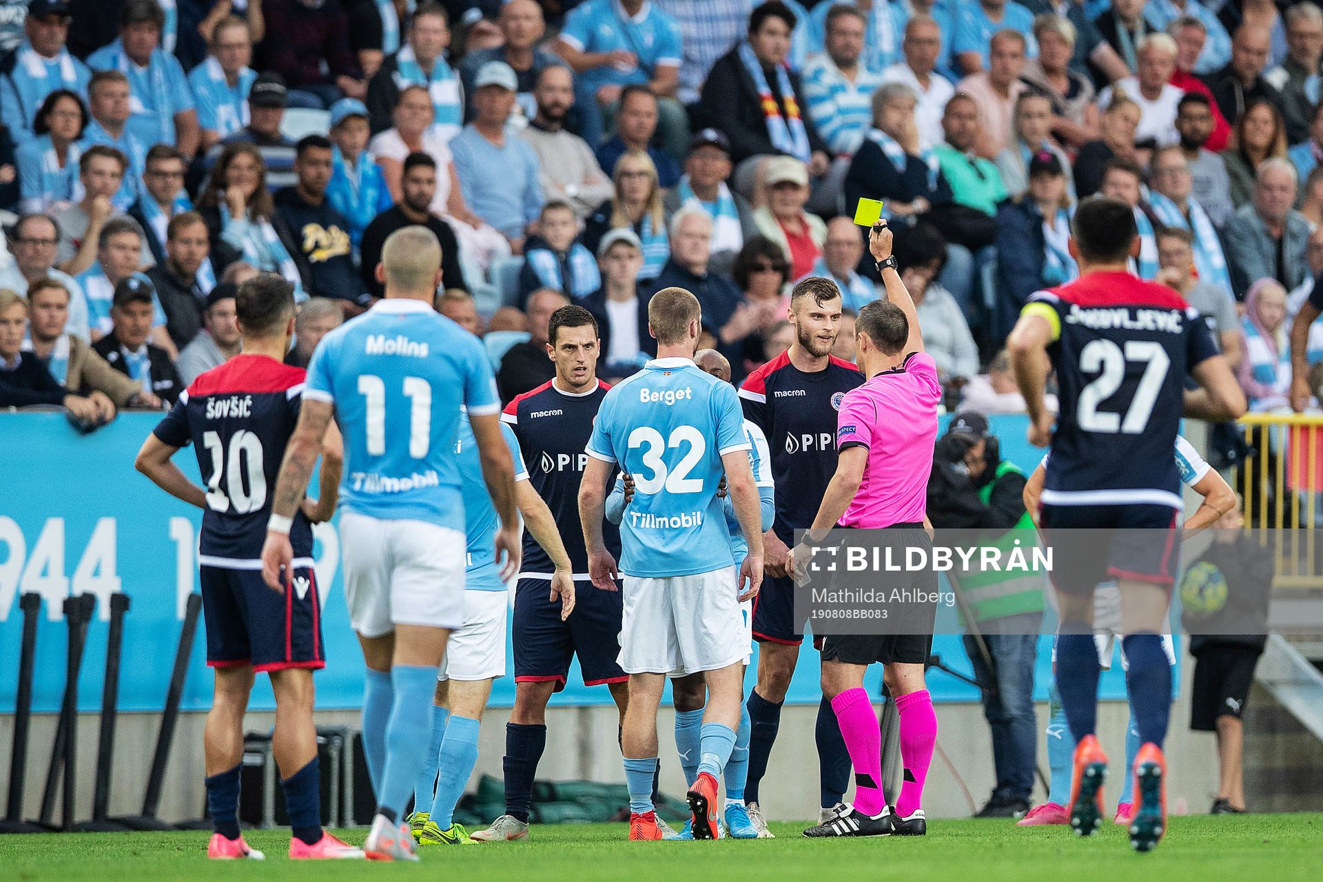 Irfan Hadzic of Zrinjski is shown a yellow card