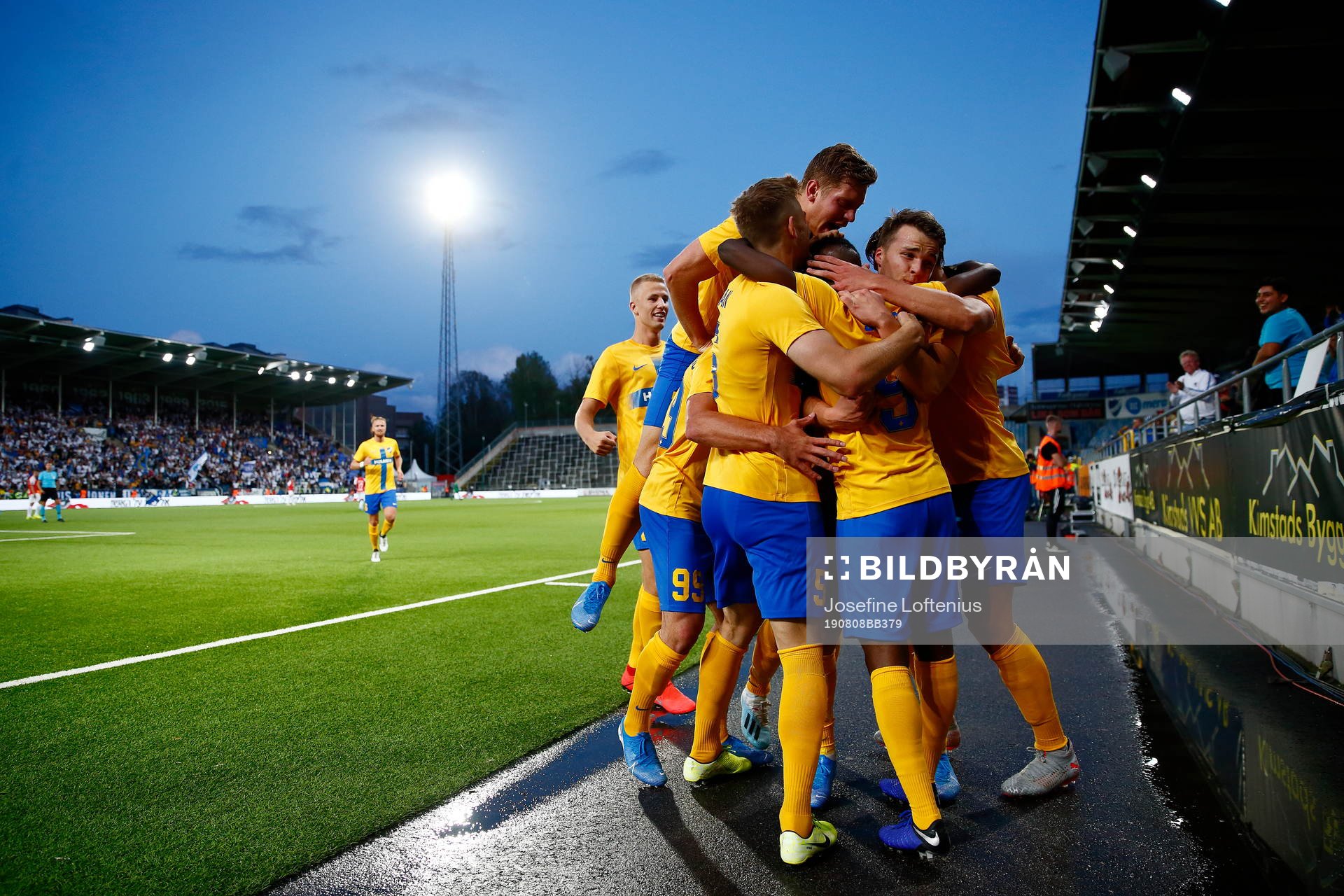 Players of IFK Norrköping celebrate with Maic Sema