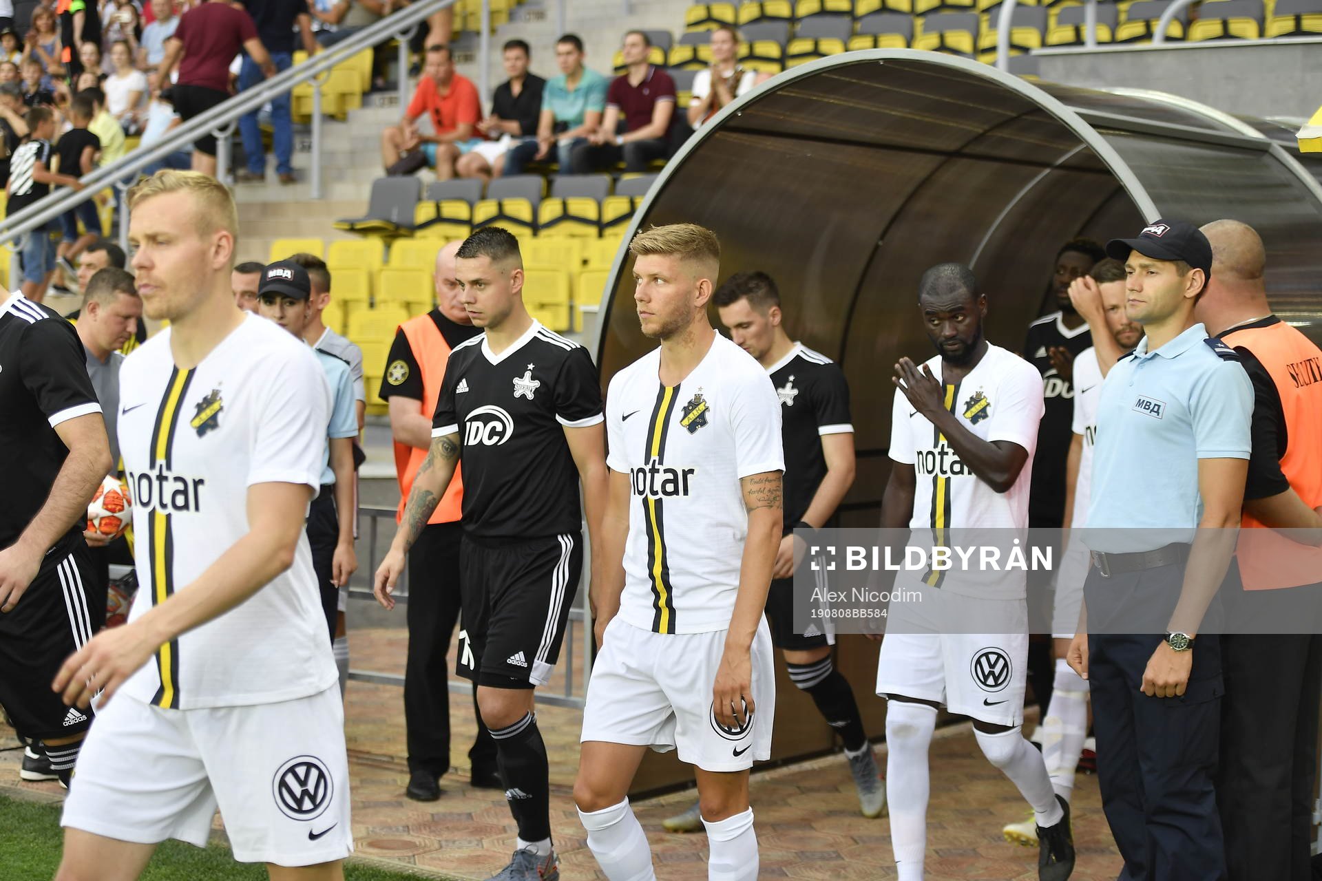 Players of AIK enter Sheriff Stadium