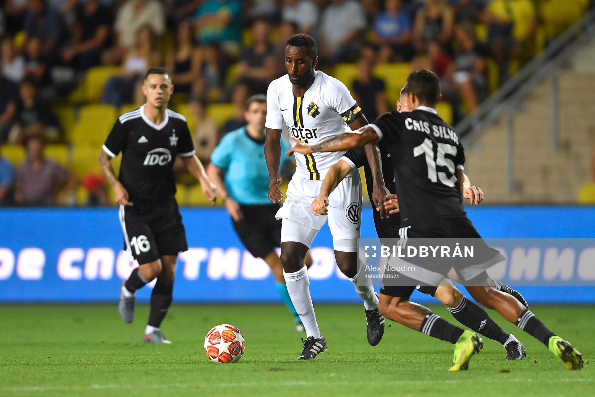 Henok Goitom of AIK in action against Cris Silva of Sheriff