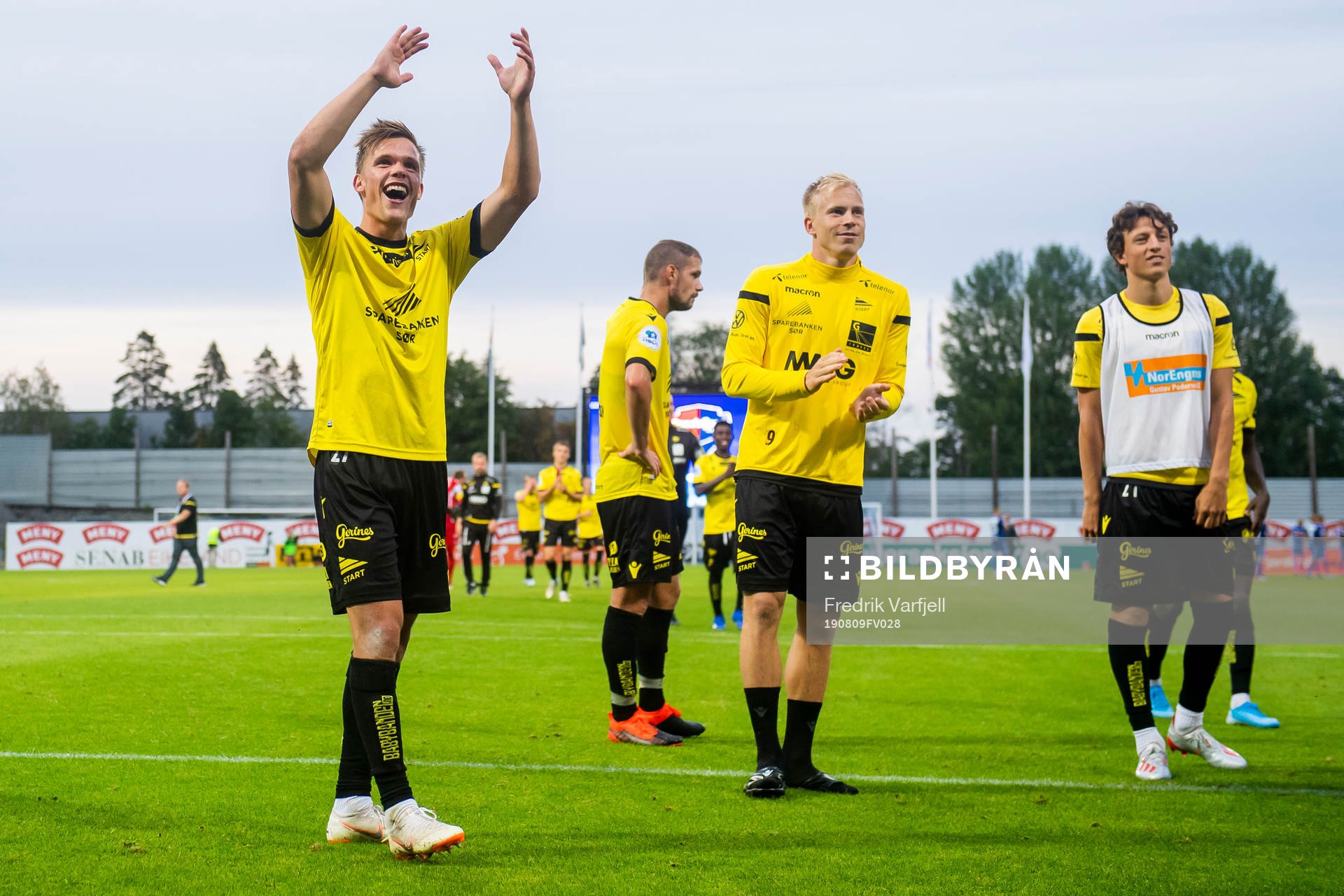 Eirik Wichne of Start celebrates with his teammates