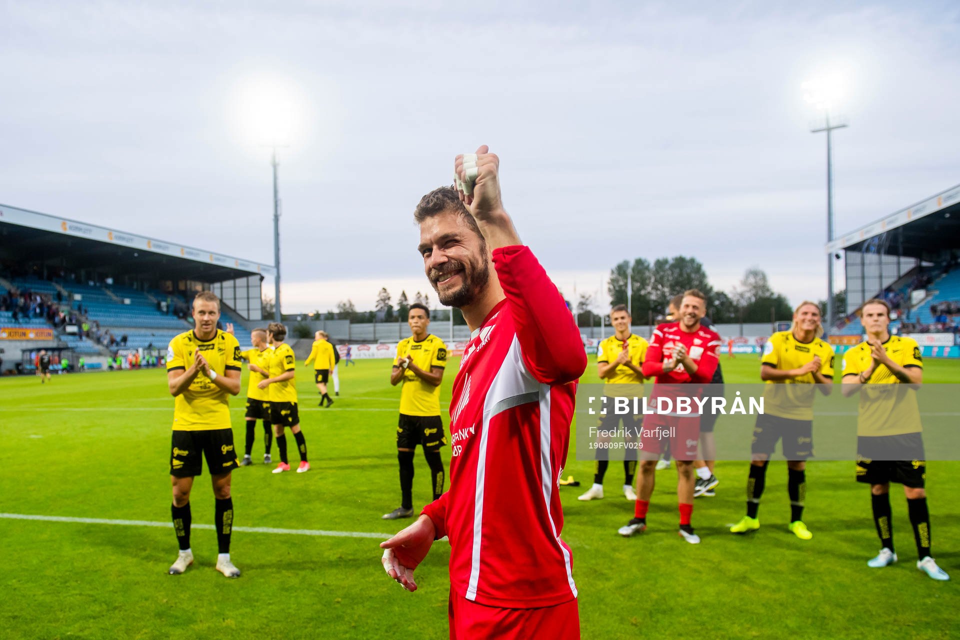 Goalkeeper Jonas Deumeland of Start celebrates with his