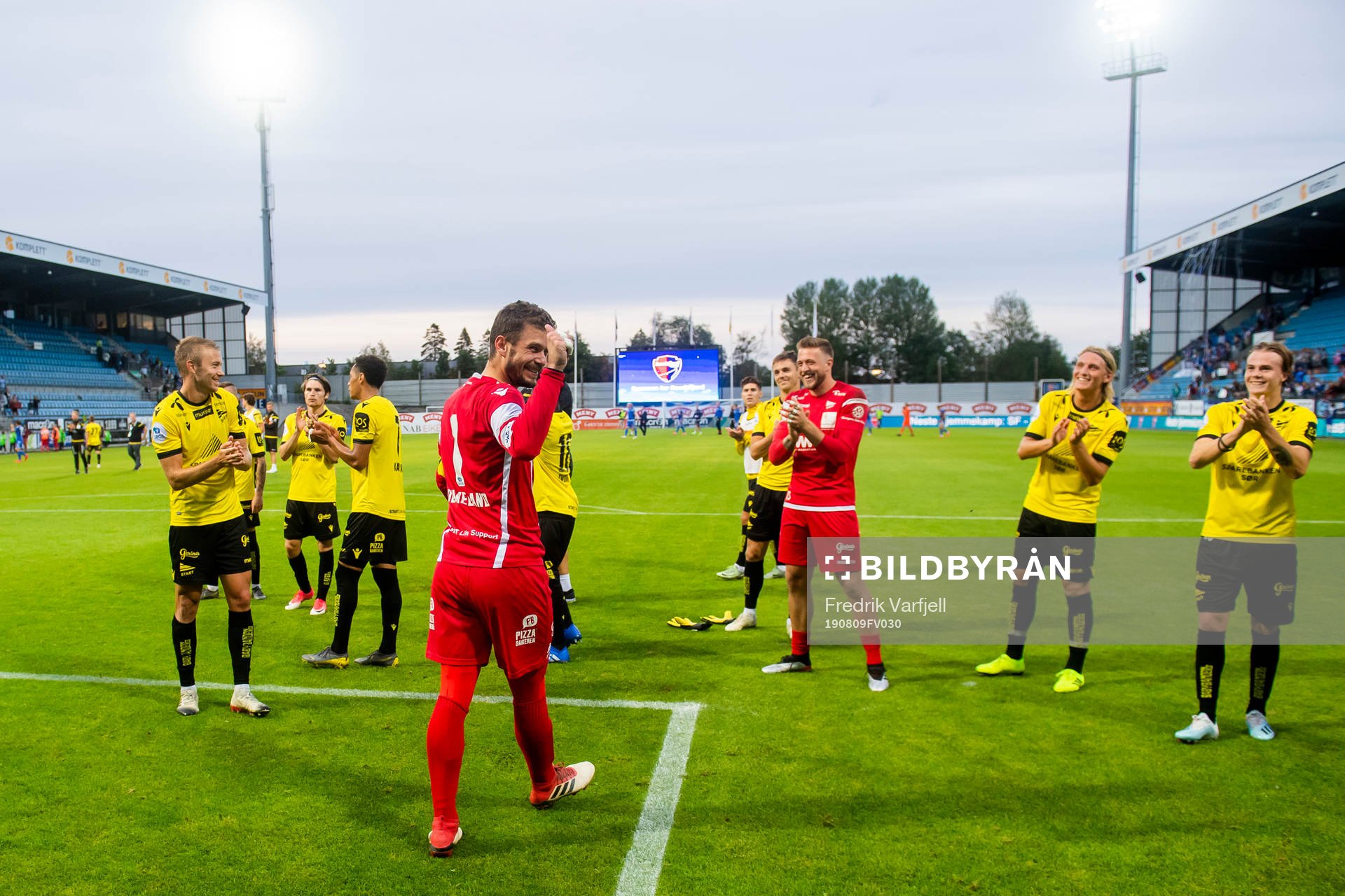 Goalkeeper Jonas Deumeland of Start celebrates with his